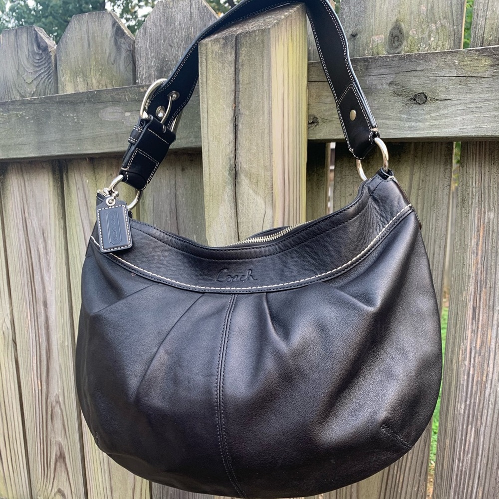 SOLD Coach Leather Hobo Bag Black and Silver